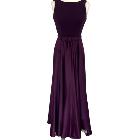 Y2K Allure Purple Satin Formal Dress Gown Glam Belt V-Back Sz 8 USA - Picture 6 of 16